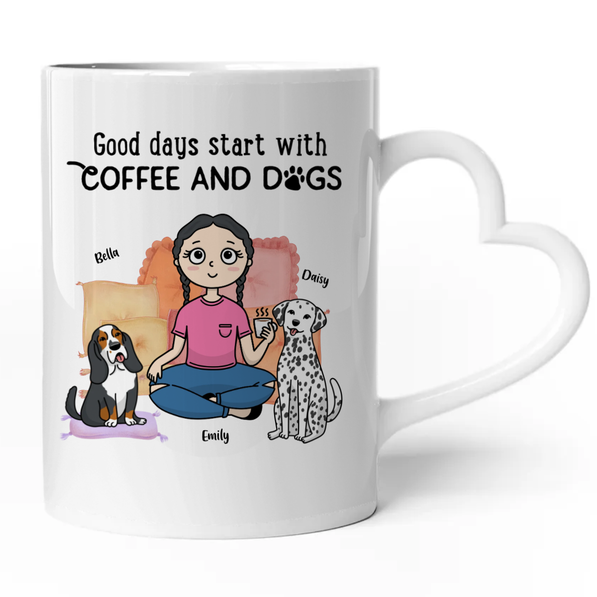 Personalized Good Days Start with Coffee & A Dogs - KAWAII 11oz Heart Mug