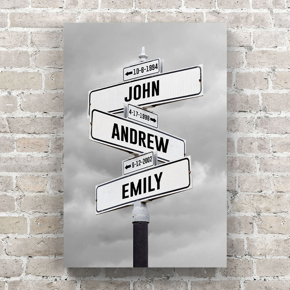 Personalized Kid's Birth Date & Name Street Sign Canvas Wall Art